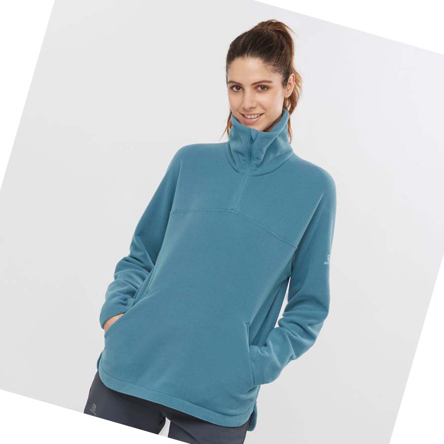 Salomon ESSENTIAL COSY FLEECE Kadın Kapüşonlu Sweatshirt Mavi | TR 2518ZUT